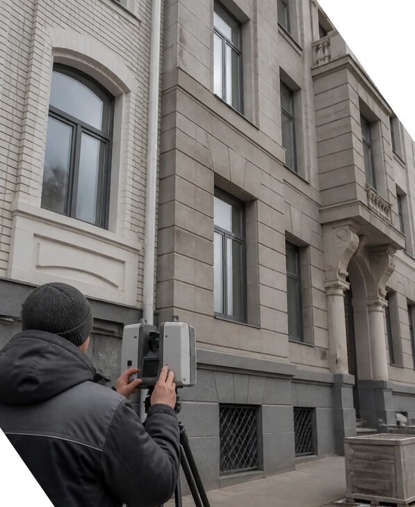 Лазерное сканирование фасадов зданий для обследования в Колпине